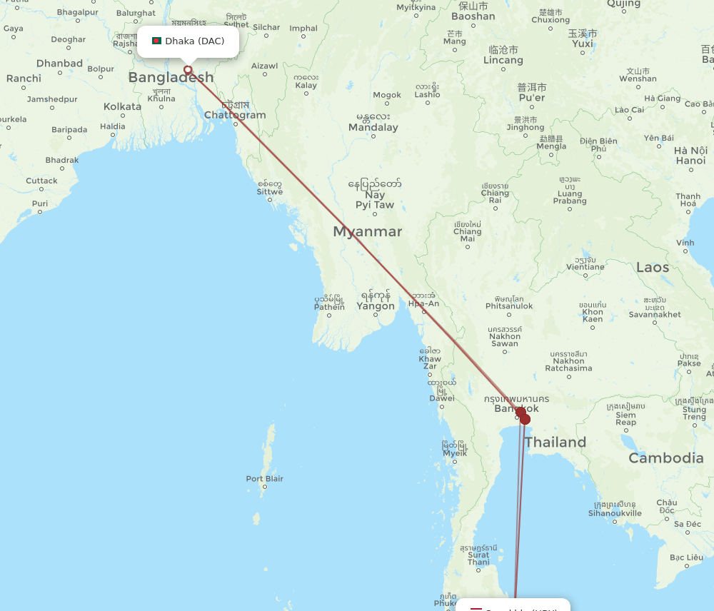 DAC-HDY flight routes