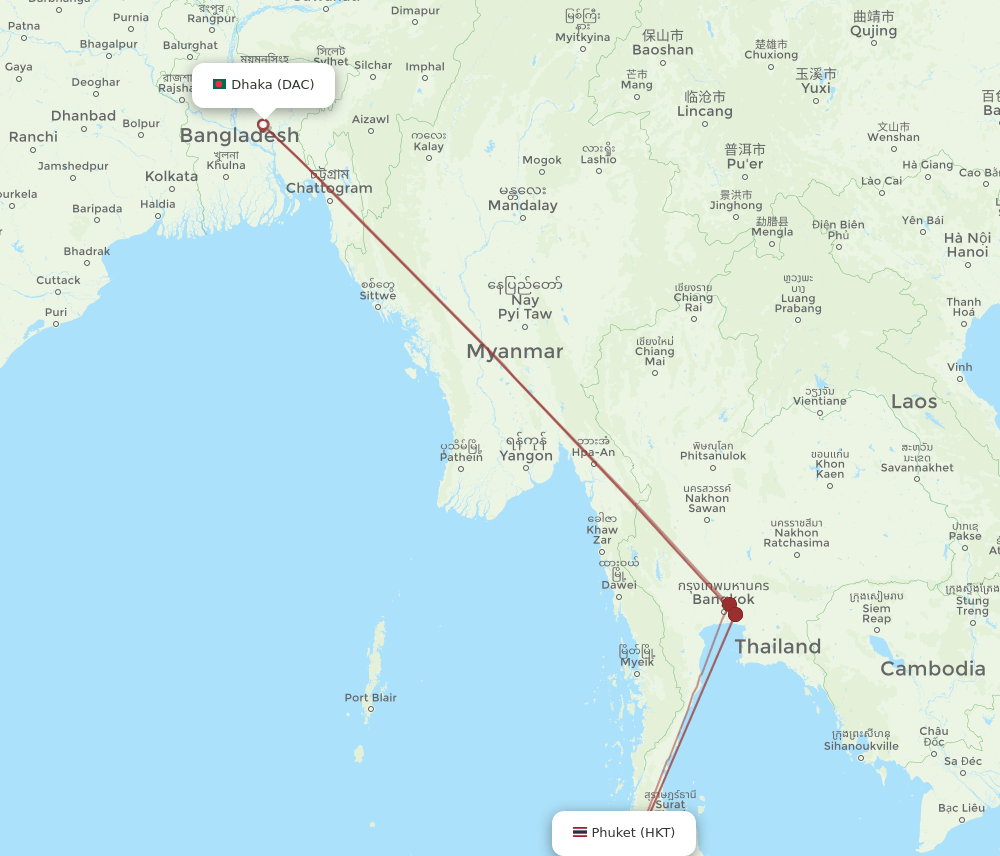 DAC-HKT flight routes