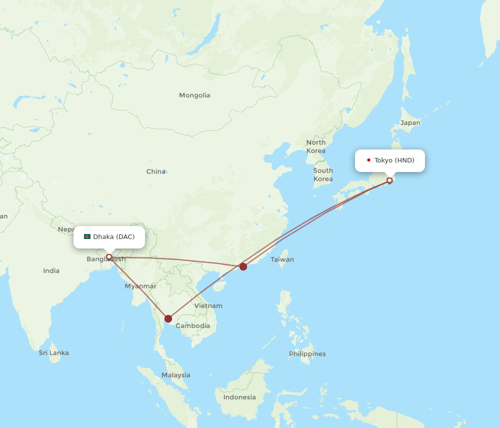 DAC-HND flight routes