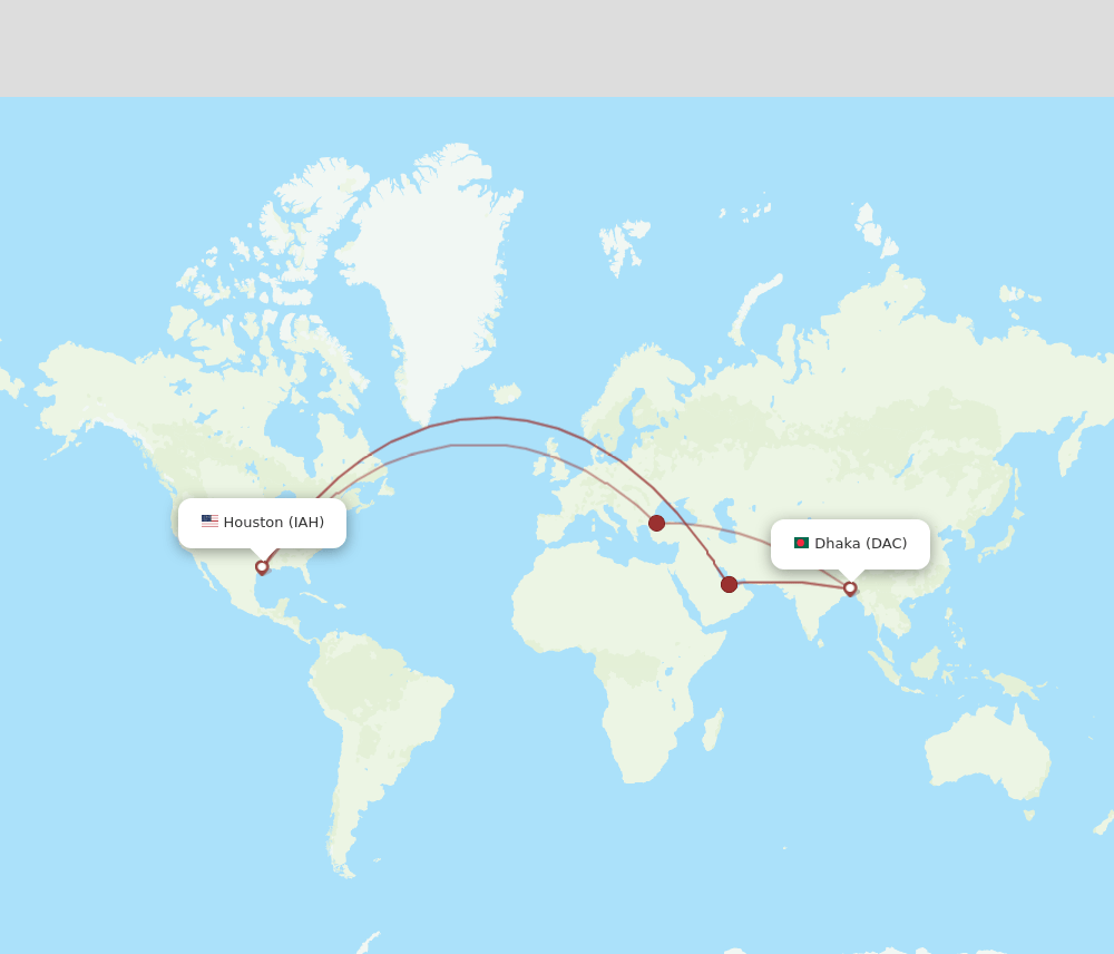 DAC-IAH flight routes