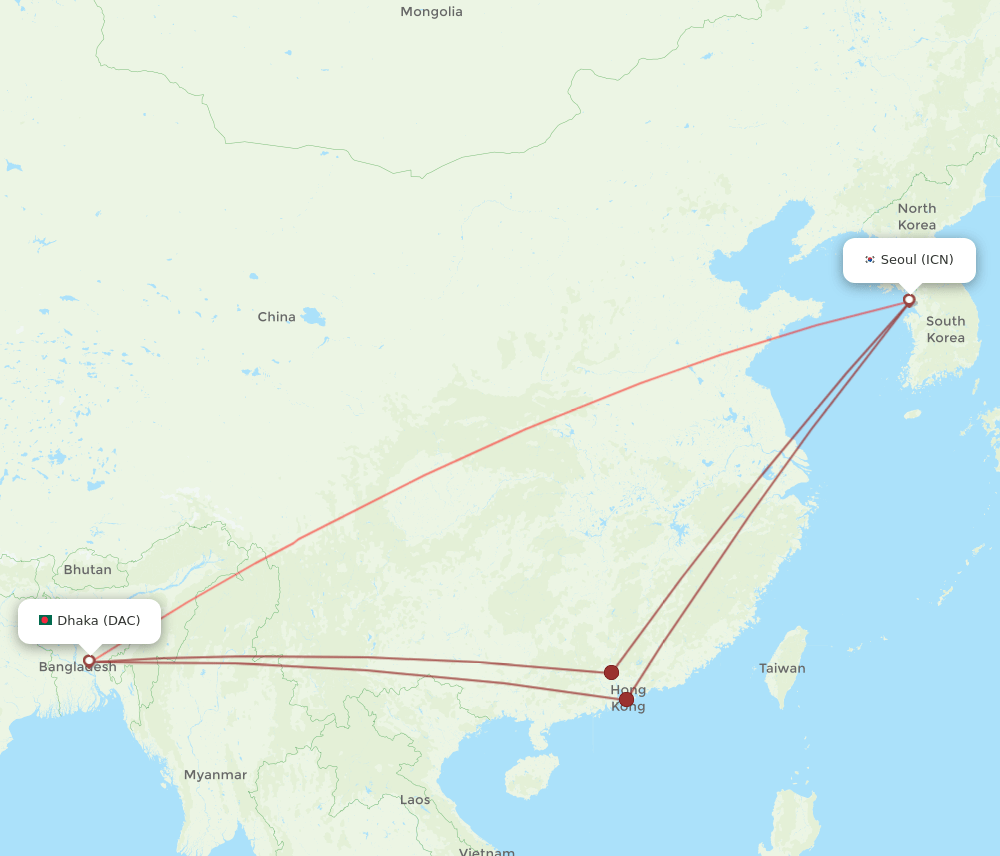 DAC-ICN flight routes