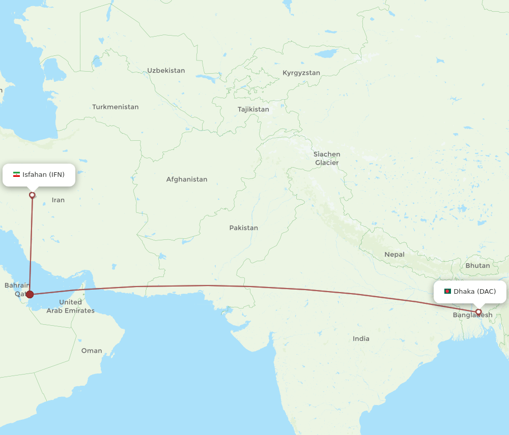 DAC to IFN flights and routes map