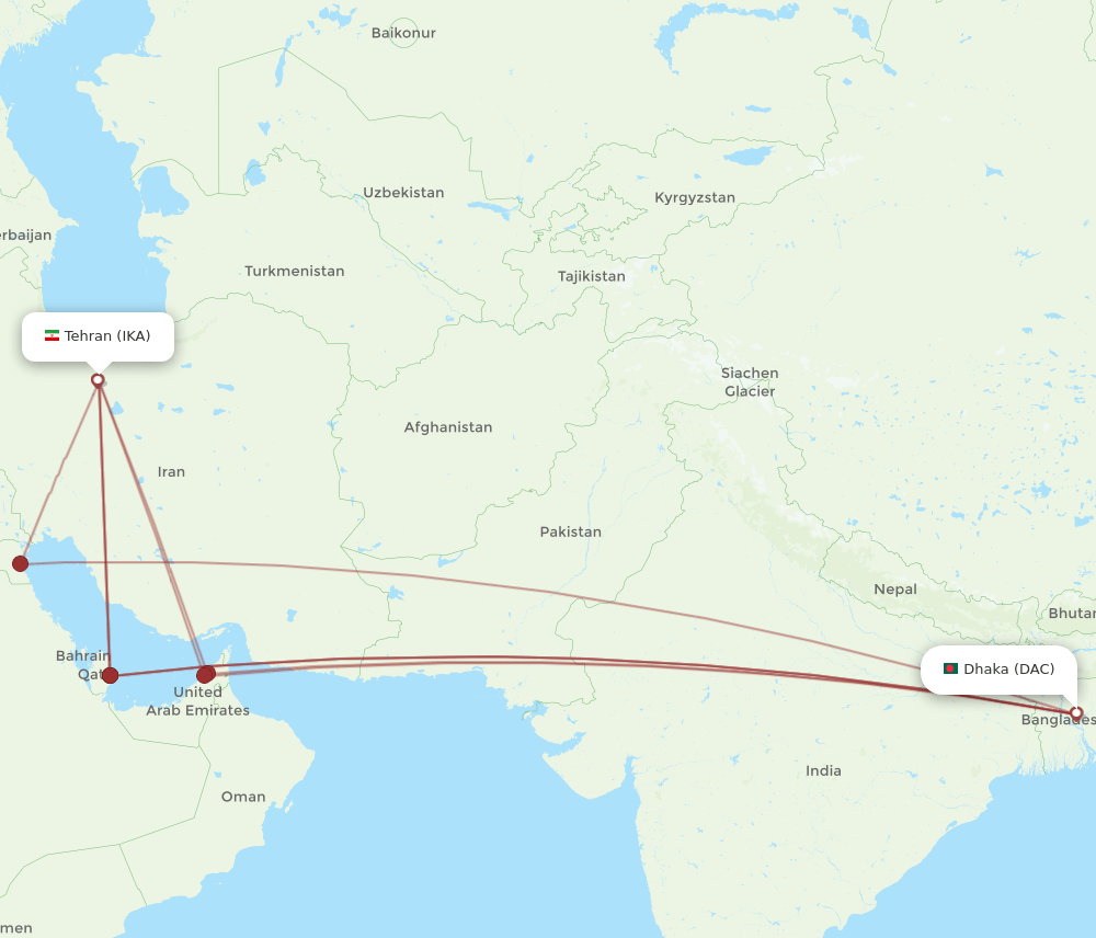 DAC-IKA flight routes