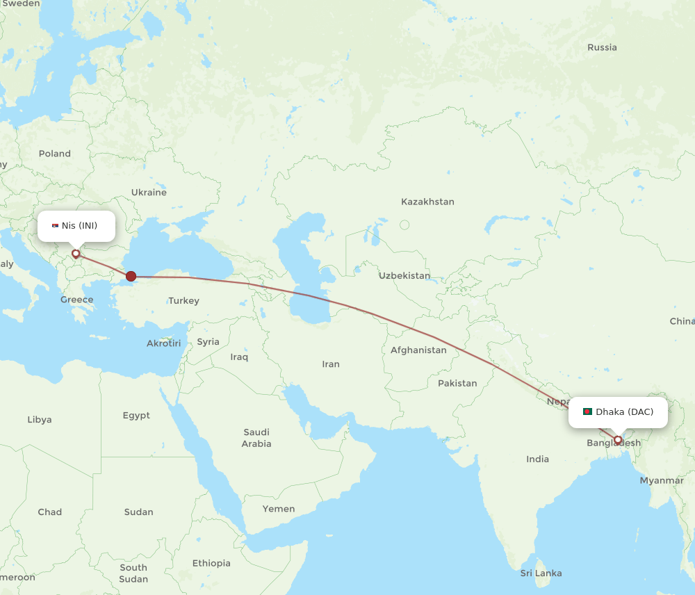DAC-INI flight routes