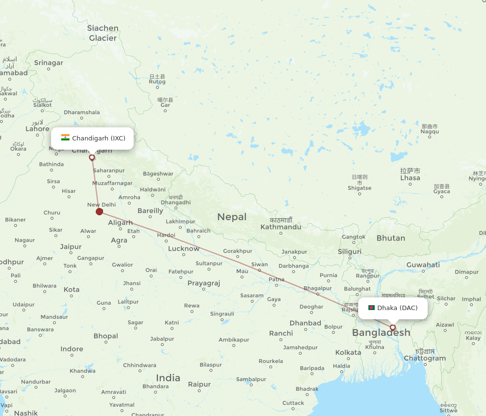 DAC to IXC flights and routes map
