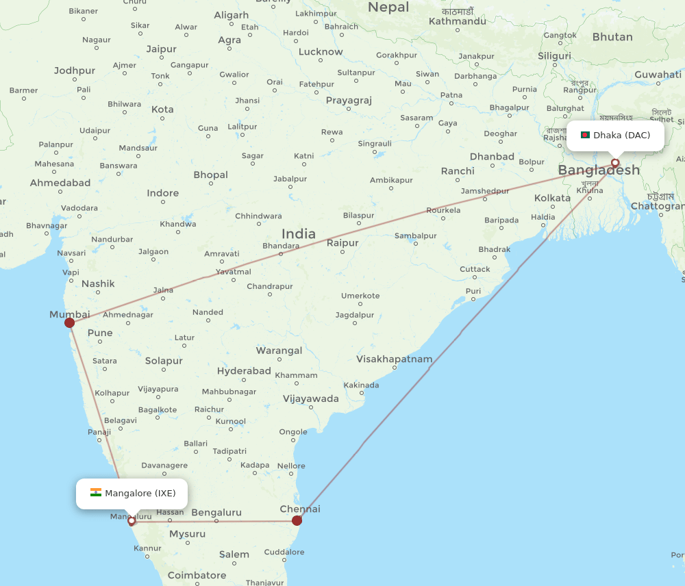 DAC to IXE flights and routes map
