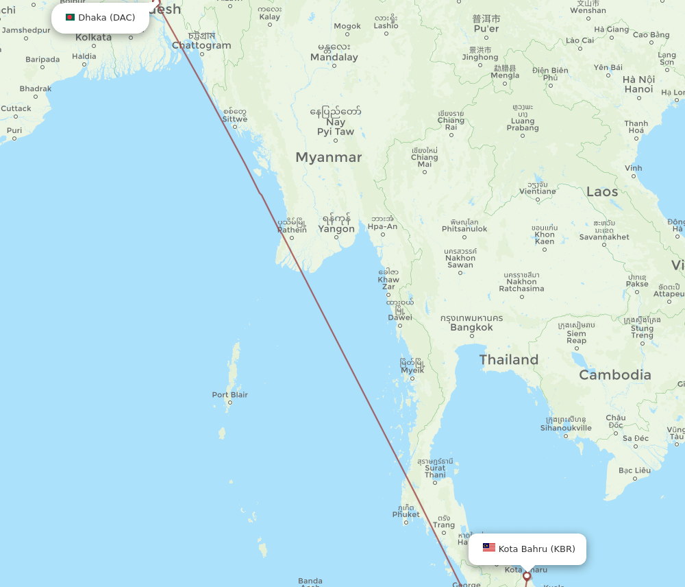 DAC-KBR flight routes