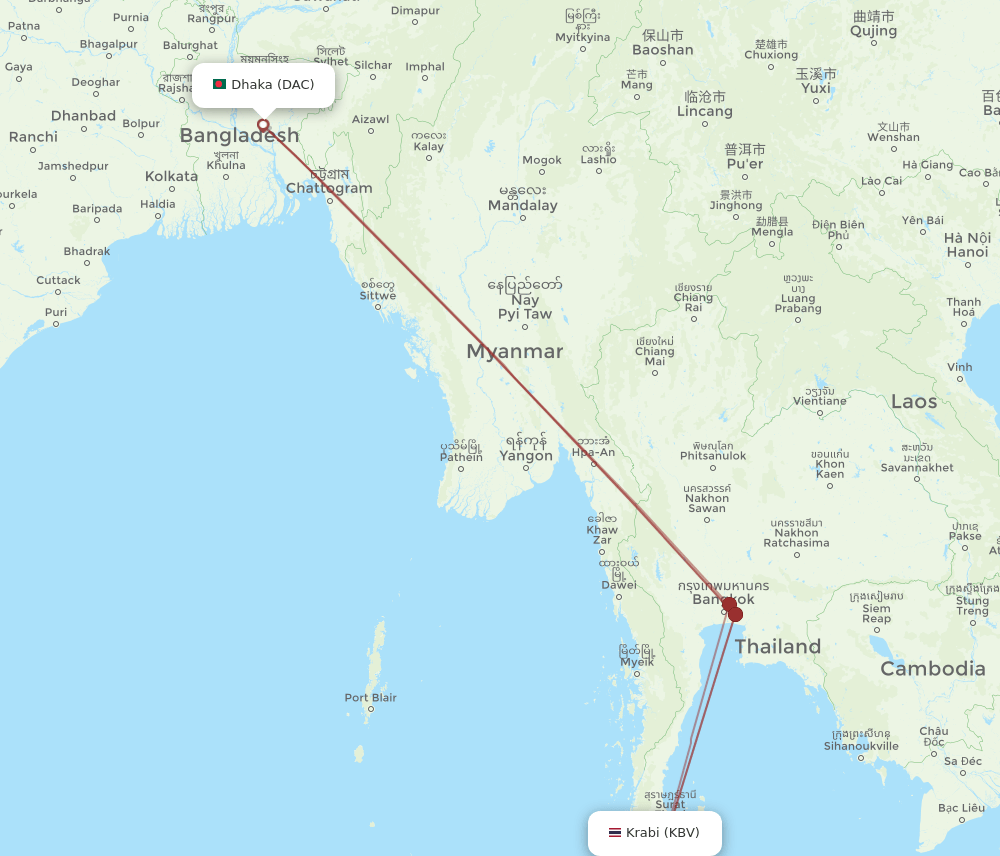 DAC-KBV flight routes