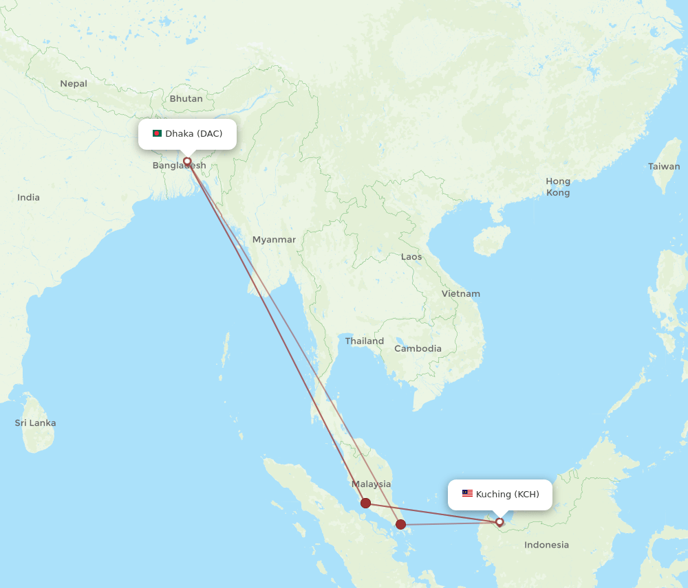 DAC-KCH flight routes