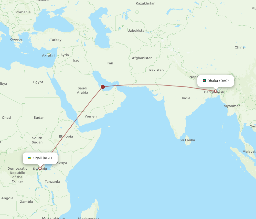 DAC-KGL flight routes