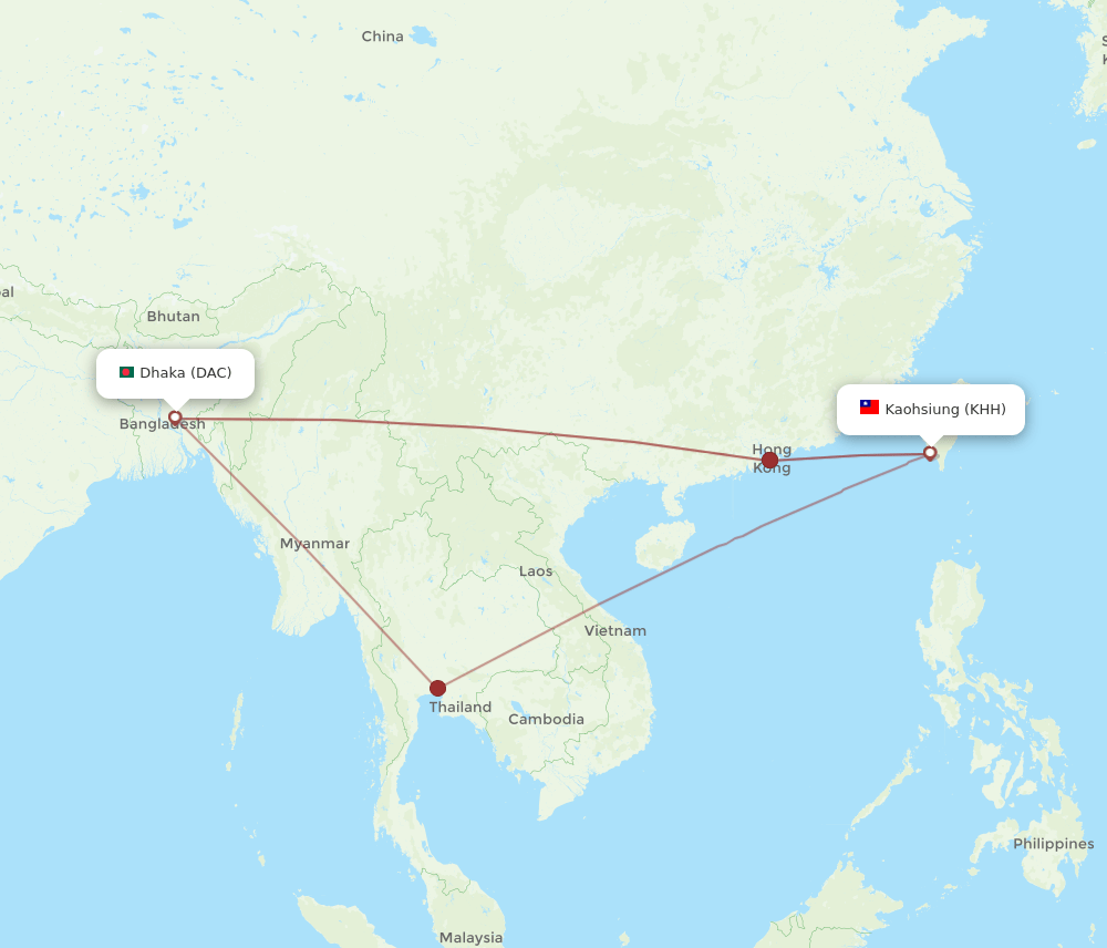 DAC-KHH flight routes