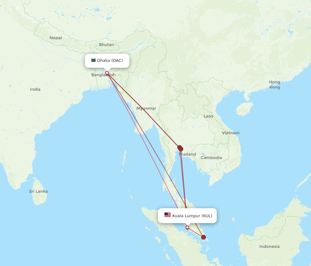 DAC to KUL flights and routes map