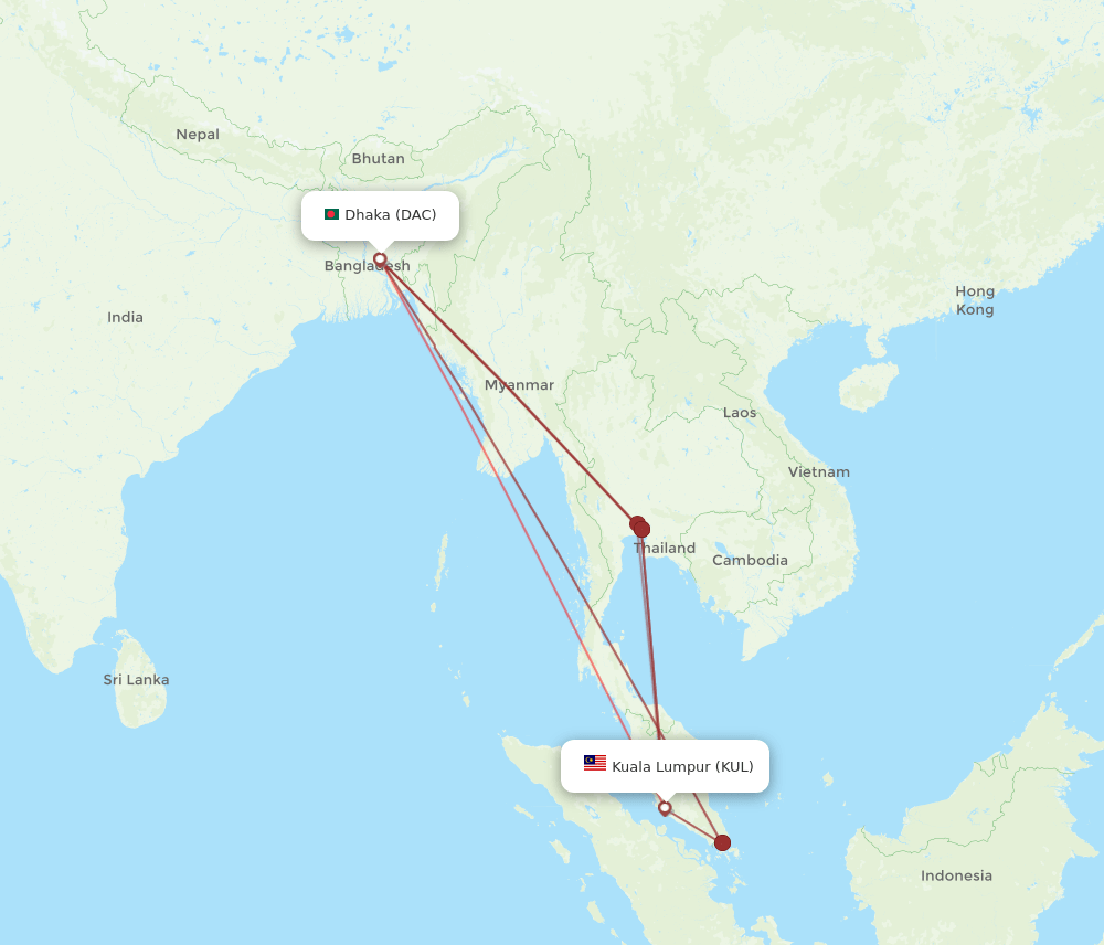 DAC-KUL flight routes