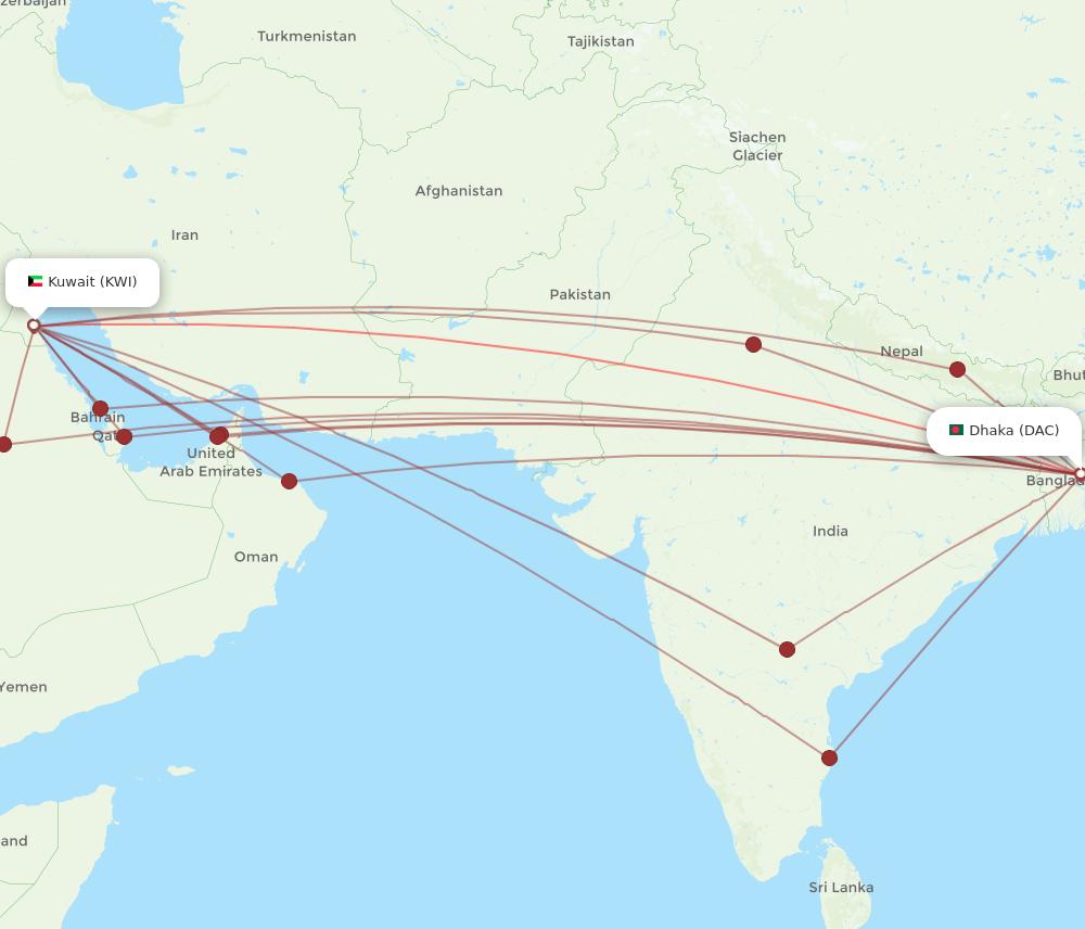 DAC-KWI flight routes