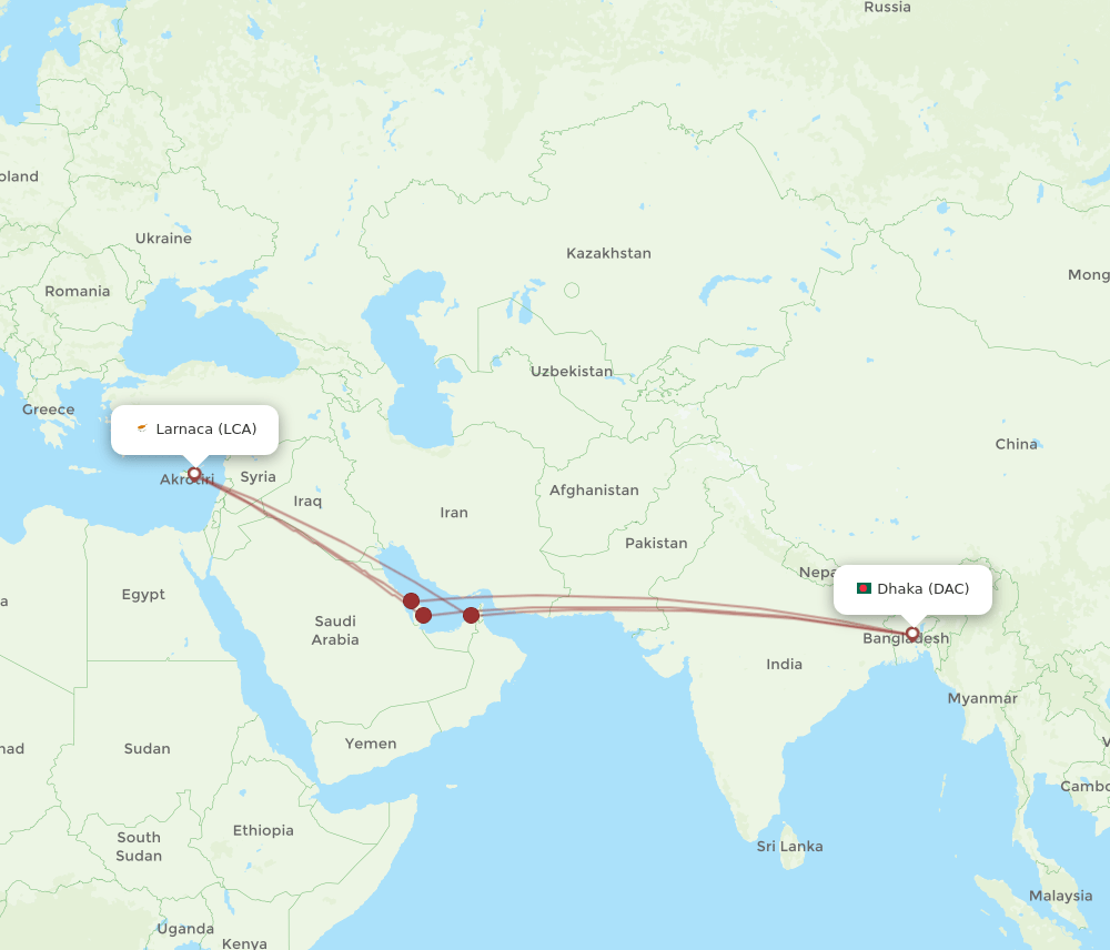DAC-LCA flight routes