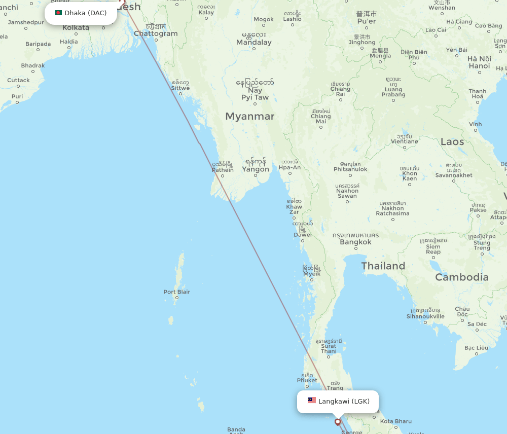 DAC-LGK flight routes