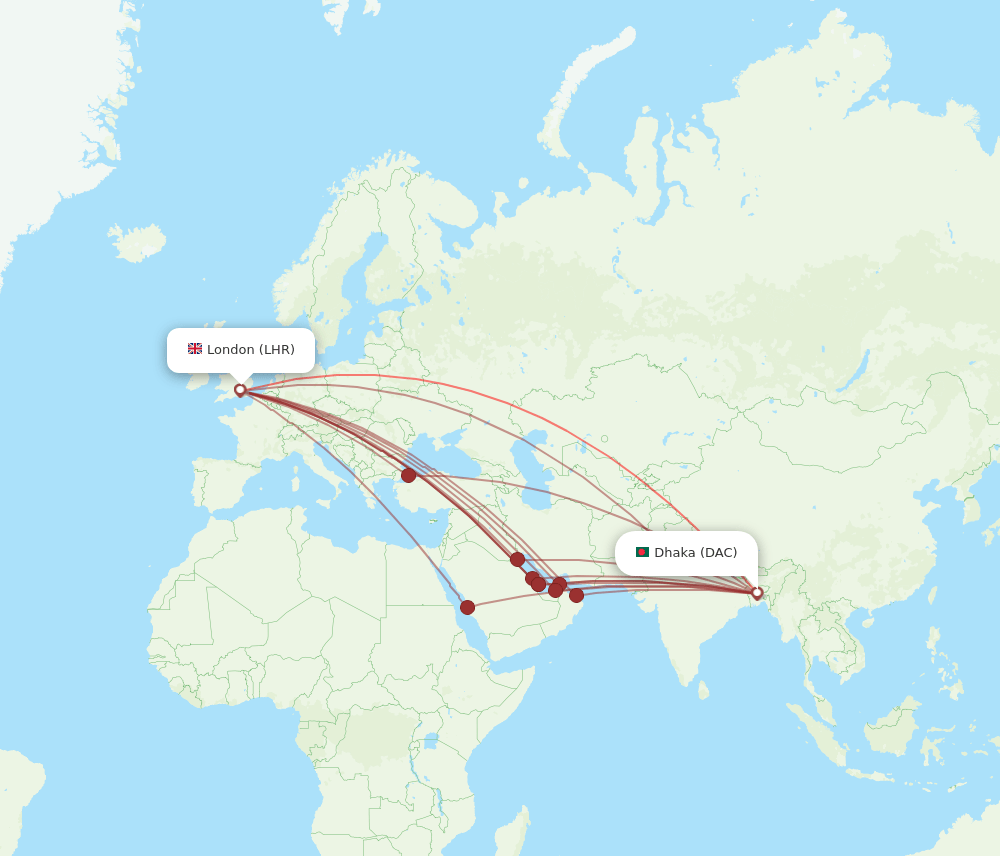 DAC-LHR flight routes
