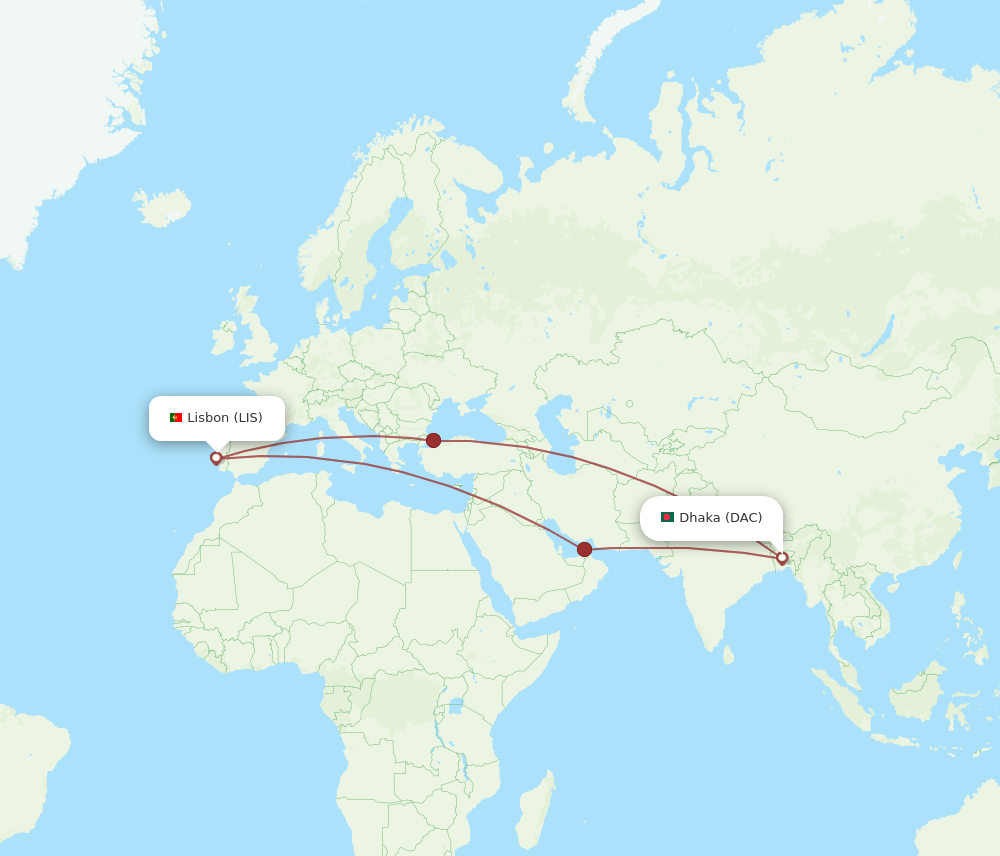 DAC-LIS flight routes