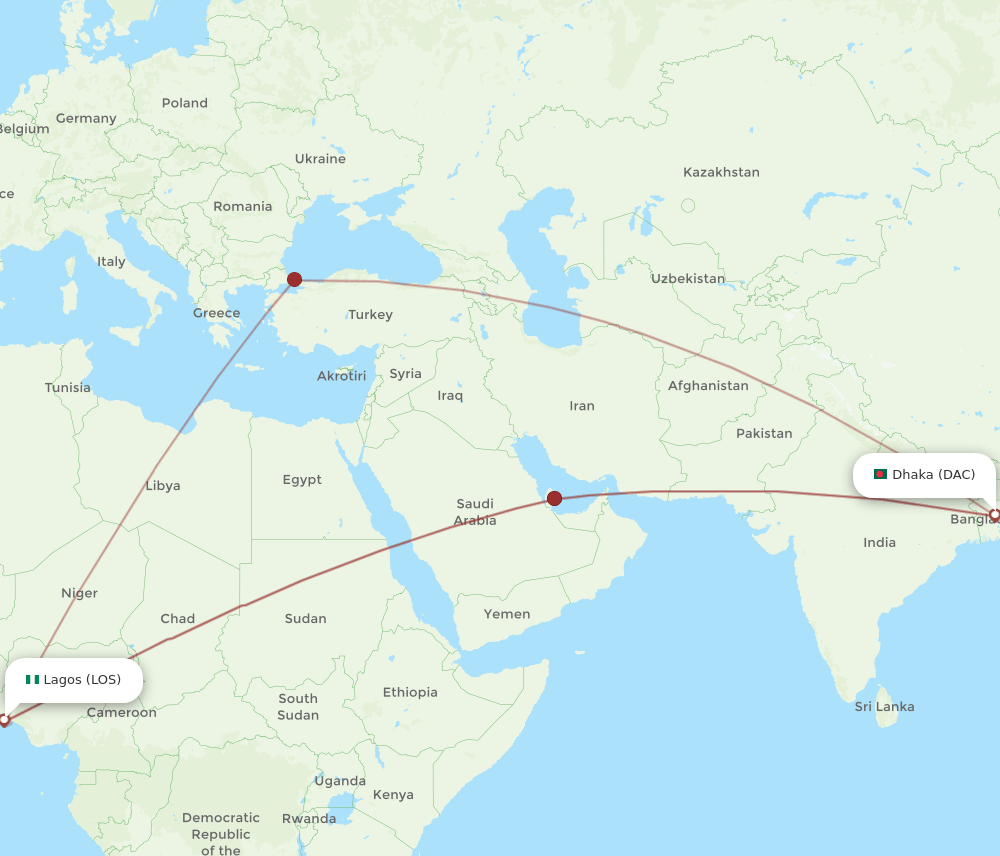 DAC-LOS flight routes