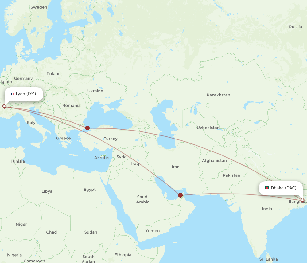 DAC-LYS flight routes