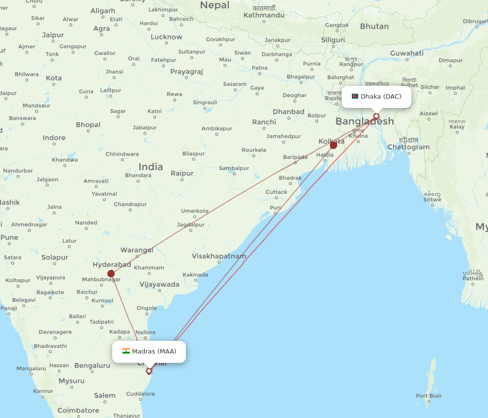 DAC-MAA flight routes