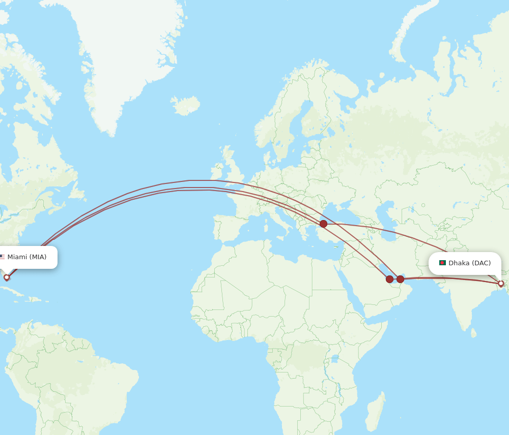 DAC-MIA flight routes