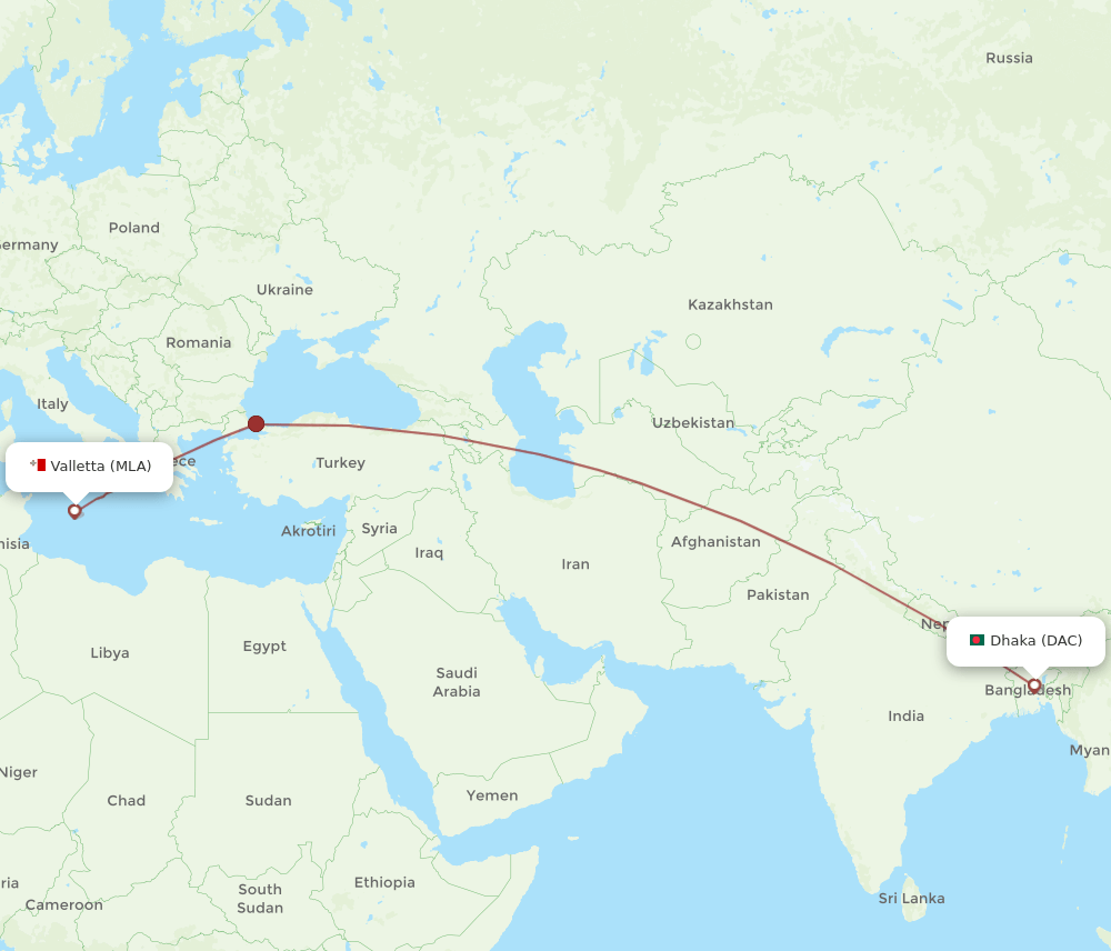 DAC-MLA flight routes