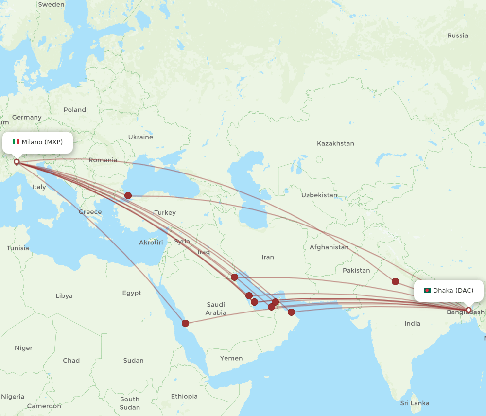 DAC-MXP flight routes