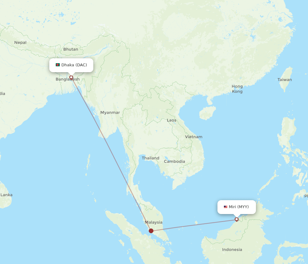 DAC-MYY flight routes