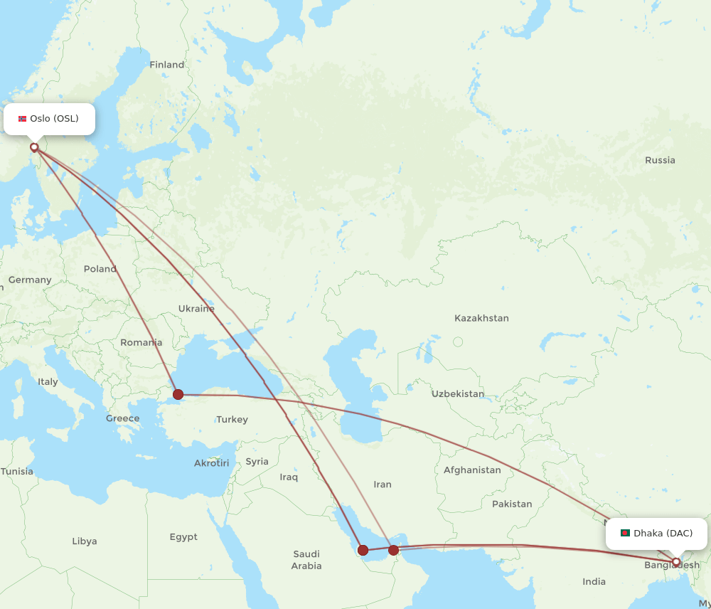 DAC-OSL flight routes