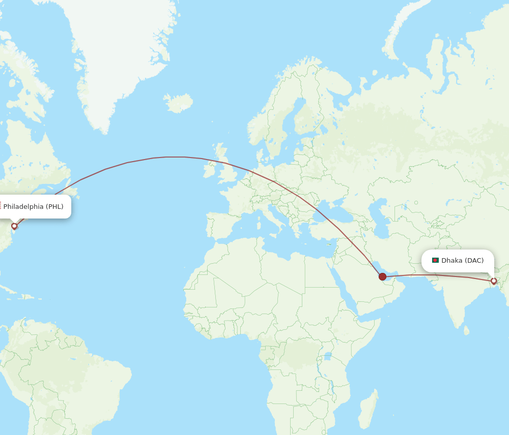 DAC-PHL flight routes