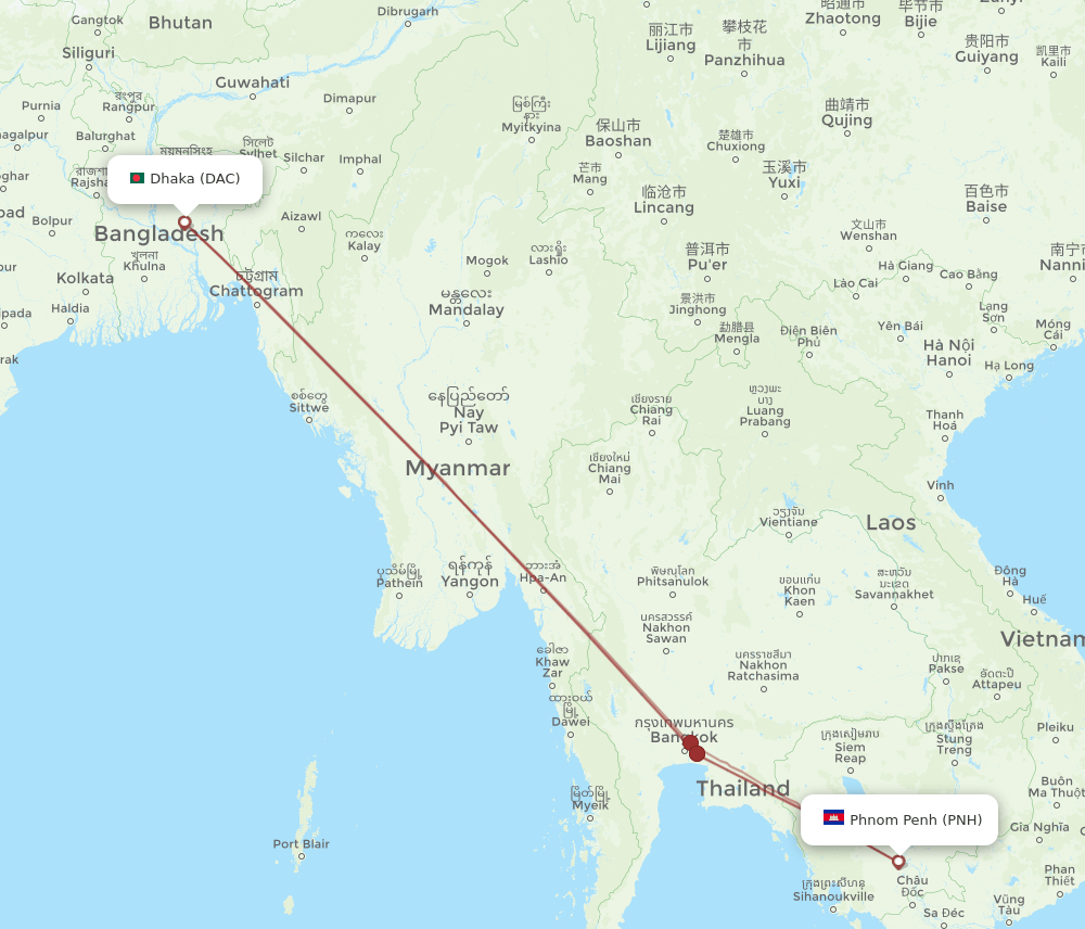 DAC-PNH flight routes