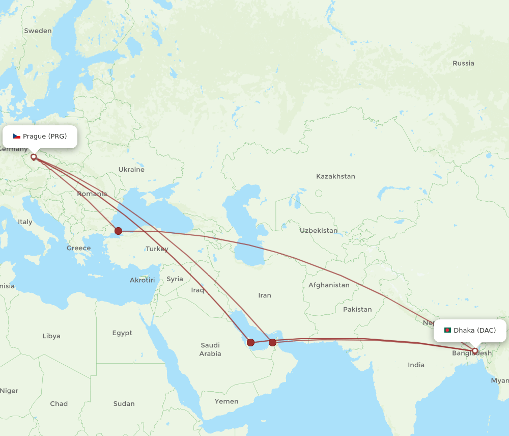 DAC-PRG flight routes