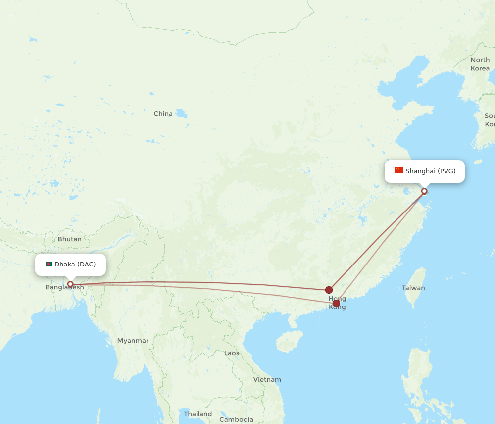 DAC-PVG flight routes