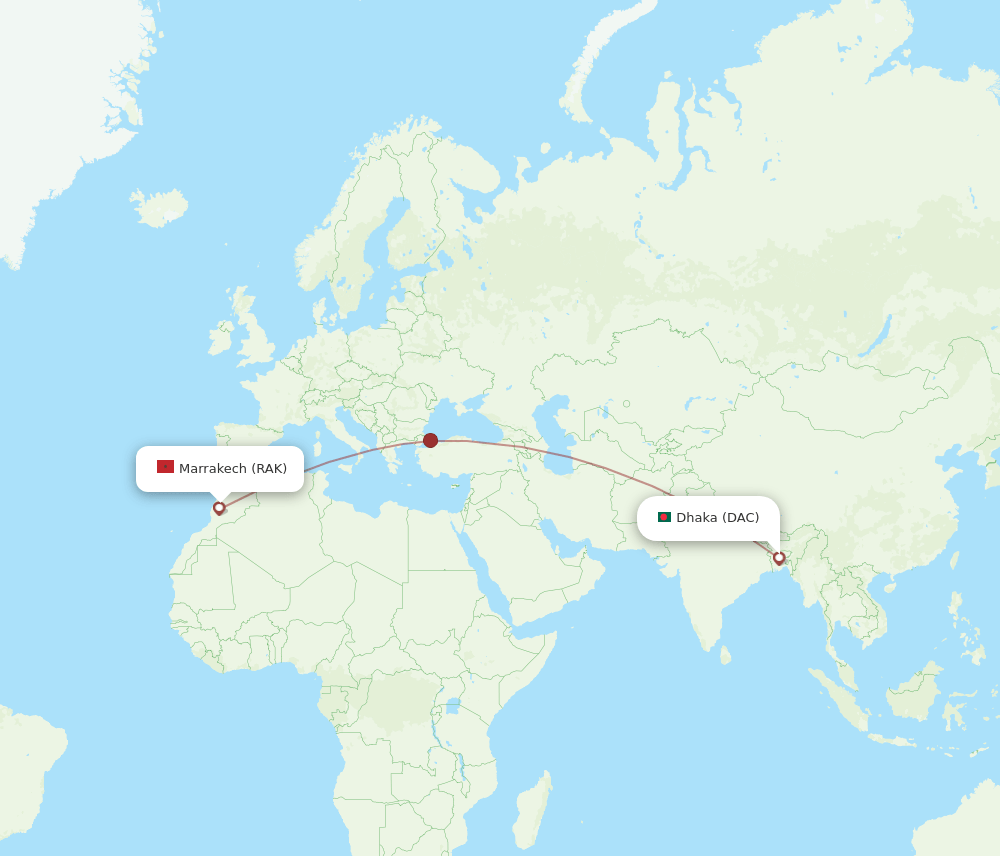 DAC to RAK flights and routes map