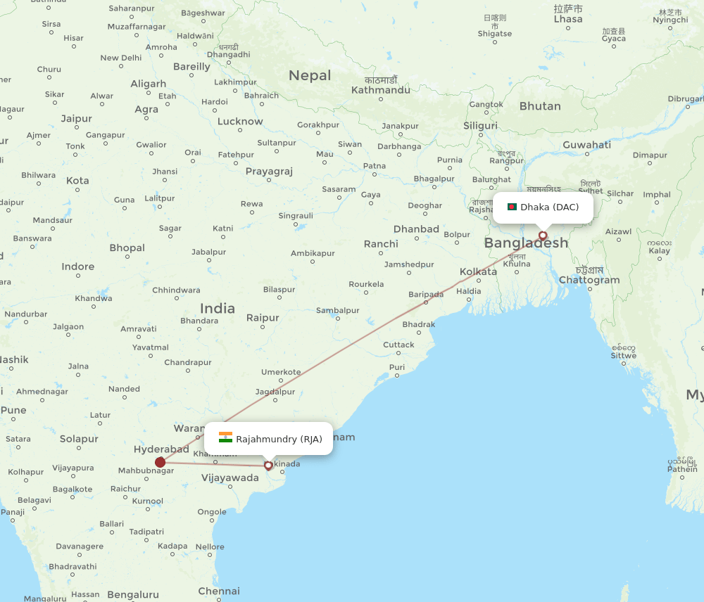 DAC-RJA flight routes