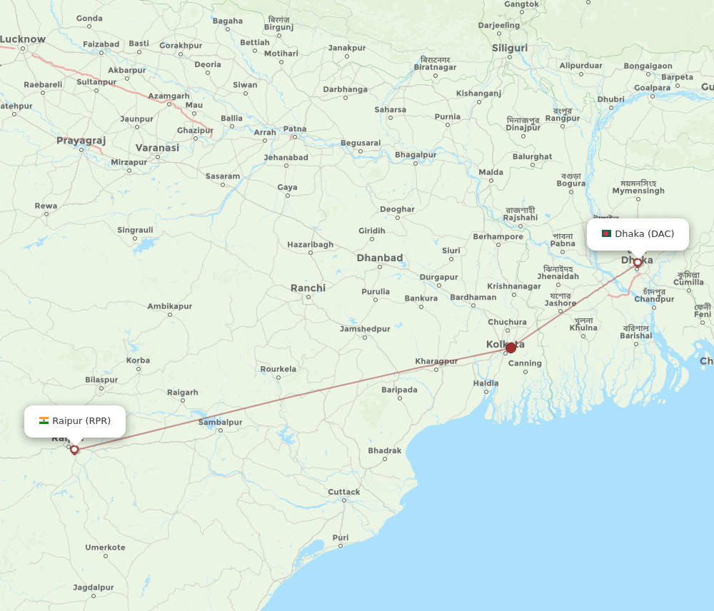 DAC to RPR flights and routes map