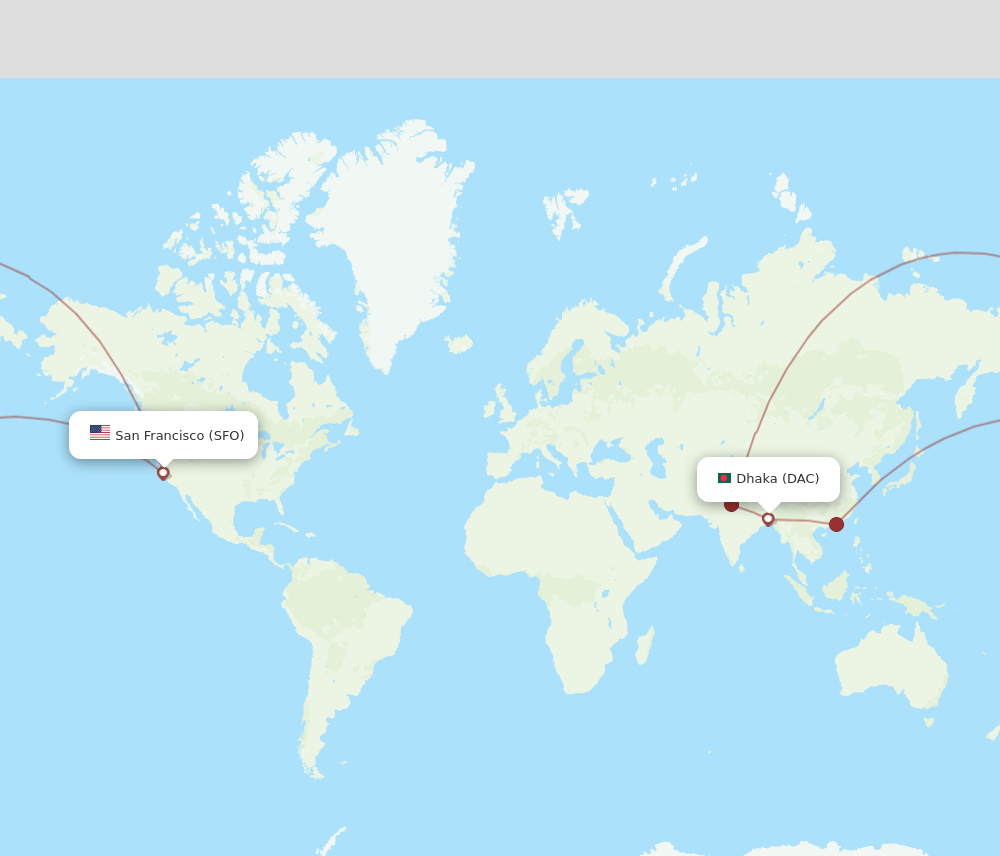 DAC-SFO flight routes