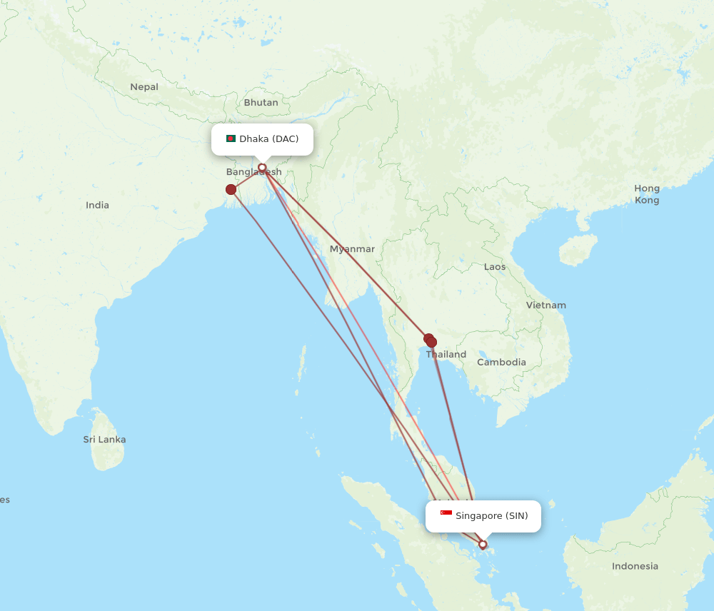 DAC-SIN flight routes