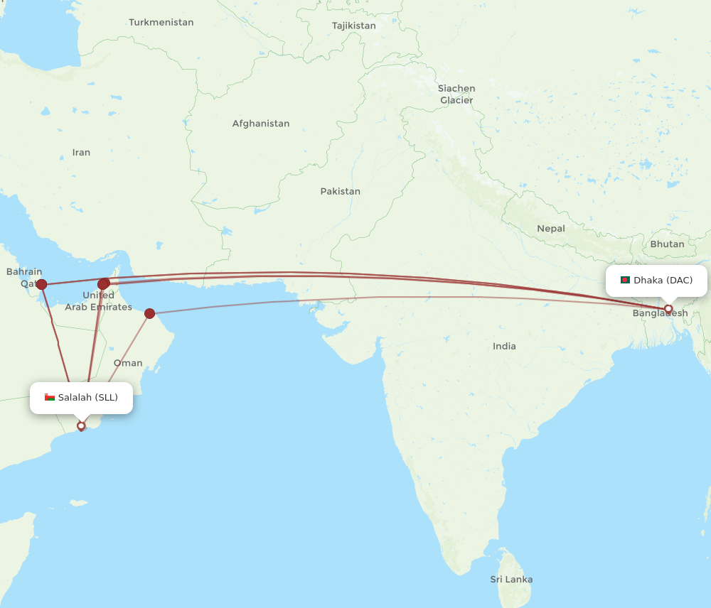 DAC to SLL flights and routes map