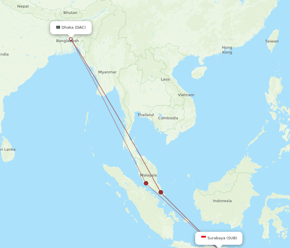 DAC-SUB flight routes