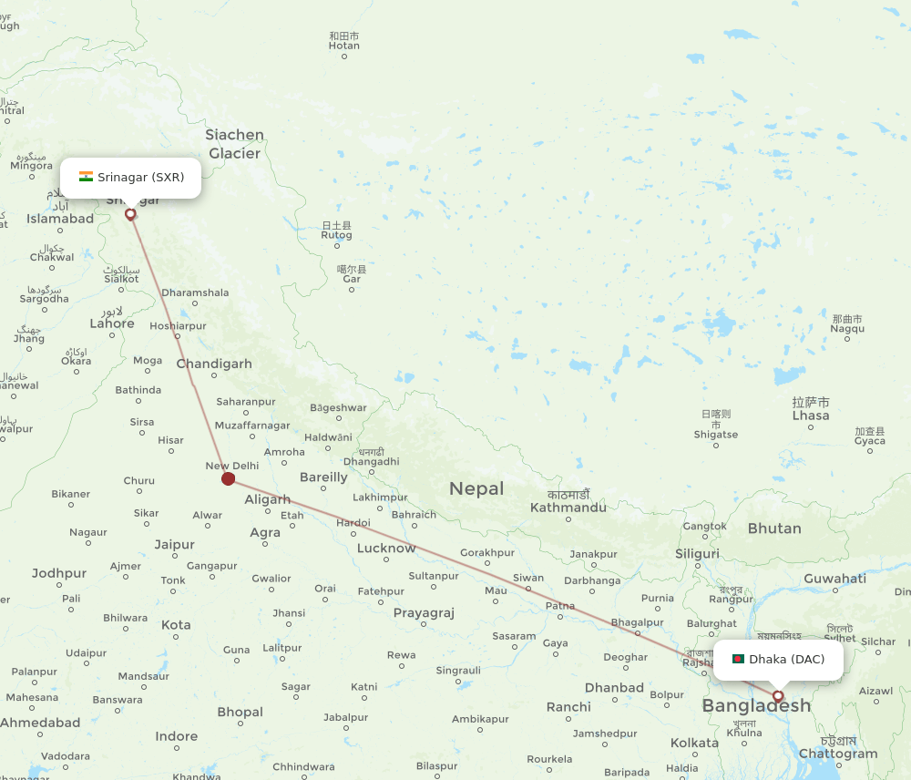 DAC-SXR flight routes