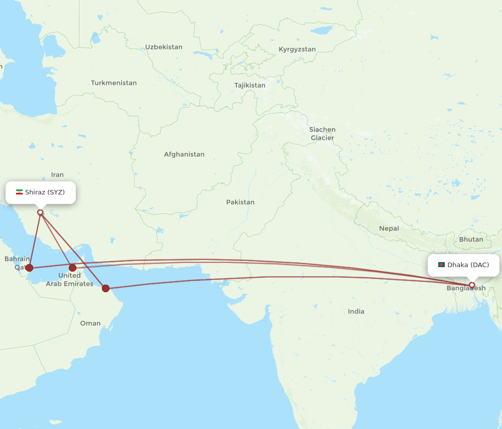DAC-SYZ flight routes