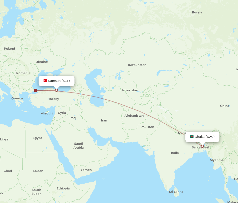 DAC-SZF flight routes