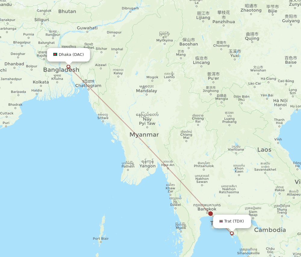 DAC to TDX flights and routes map