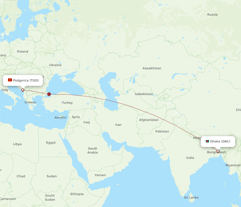 DAC-TGD flight routes