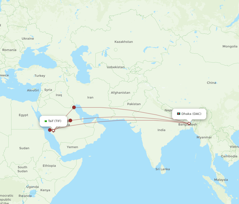 DAC-TIF flight routes