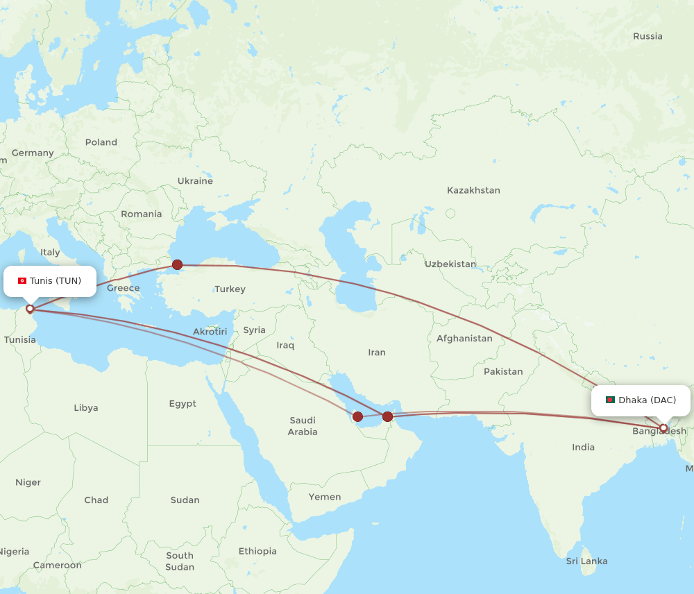 DAC-TUN flight routes