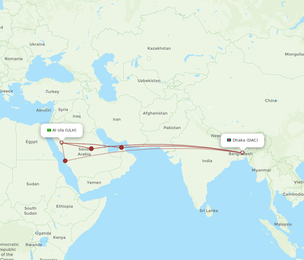 DAC-ULH flight routes