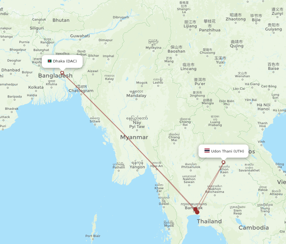 DAC-UTH flight routes